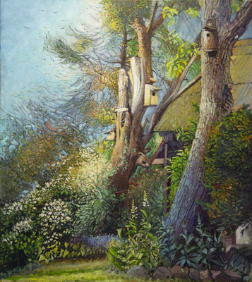 Anioł na jabłonce, olej na płotnie. 