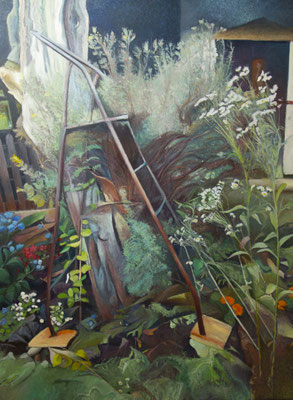 Drabina, olej na płótnie. 