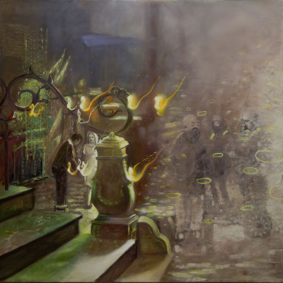 Szepty, olej na płótnie 120x120 cm,  2024