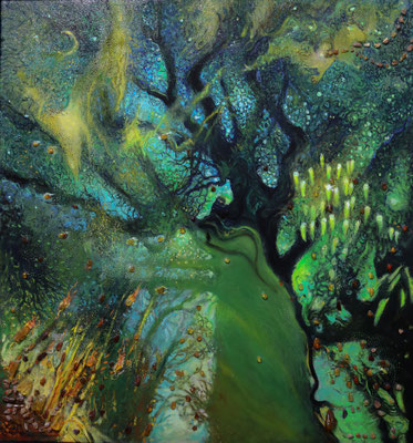 Palinocka, bursztynowe rytuały w Noc Świętojańską, olej na płótnie, 2024