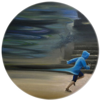 Biegnij! (Odyseja) Olej na płótnie, tondo 60cm Obraz inspirowany wierszem Bogdana Jaremina "Biegnij, biegnij przez wielkie znużenie, tylko zwycięzca może w nagrodę biec dalej" Obraz dostępny