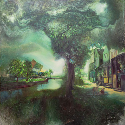 Ulica Karpia, olej na płótnie 120x120cm , 2024