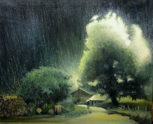  Znajdż swój sen. Deszcz. Find Your Dream - Rain. Oil on canvas 54x64 cm.