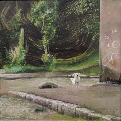 Strażnik, olej na płótnie, 100x100 cm. 