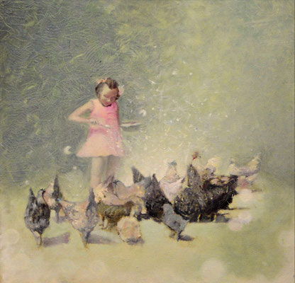 Ania i kurki, olej 50x50cm. 