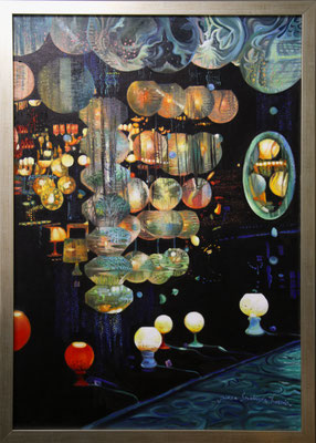 Muzyka świateł, olej na płótnie, 70x100cm, 2023 rok. 