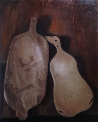 Deski,  cykl "Obiekty", olej na płótnie 40x50 cm, 2020 rok. 