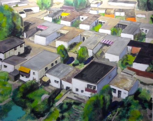 ANDREAS FLÜGEL  I  Bungalowsiedlung  I  Acryl und Lack auf Leinwand  I  120 x 150 cm  