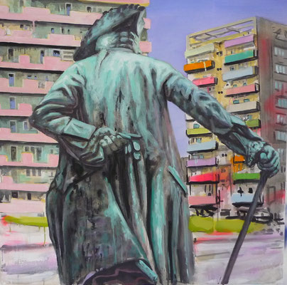 ANDREAS FLÜGEL  I  Friedrich auf Straße  I  Acryl und Lack auf Leinwand  I  100 x 100 cm  