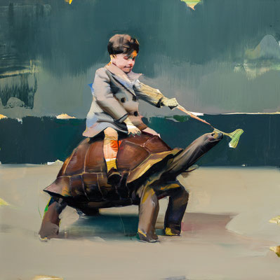 ALPAY EFE  I  cowabunga crawl  I  Öl auf  Holz  I  40 x 40 cm