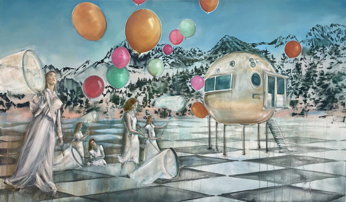 ISABEL FRIEDRICH  I  Wo bleibt die Musik, wenn sie gehört wurde  I  Tusche und Öl auf Leinwand  I  85 x 145 cm