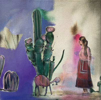 ISABEL FRIEDRICH  I  Vorhin stand er noch da  I  Tusche und Öl auf Leinwand  I  40 x 40 cm