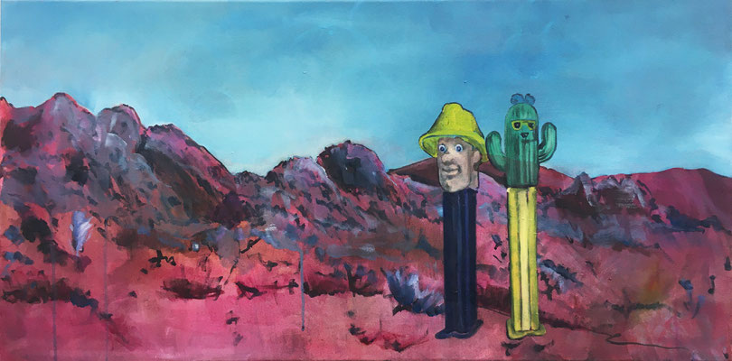 ISABEL FRIEDRICH  I  Kaktus und Sam  I  Tusche und Öl auf Leinwand  I  45 x 90 cm