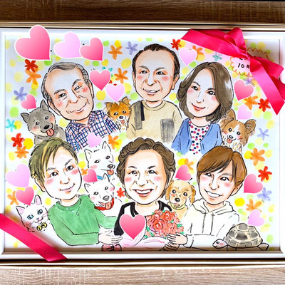 家族の幸せな似顔絵　