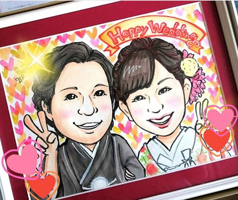 和装も素敵ー似顔絵ウェルカムボード(作家　桐生)