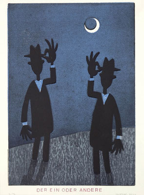 DER EIN ODER ANDERE, 2011, woodcut material print, size graphic: 37 x 25 cm size paper: 50 x 35 cm 