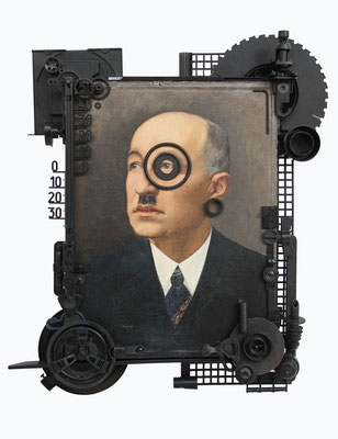 DR. MABUSE, 2013, assemblage on old painting, 51x44 cm