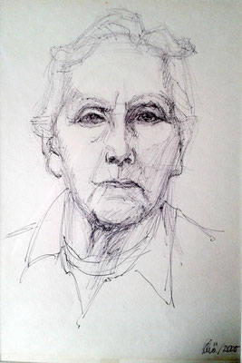 Hertha Krause geb. Grützner, meine Mutter; Skizze 1 Kuli 2005; 42x60 cm