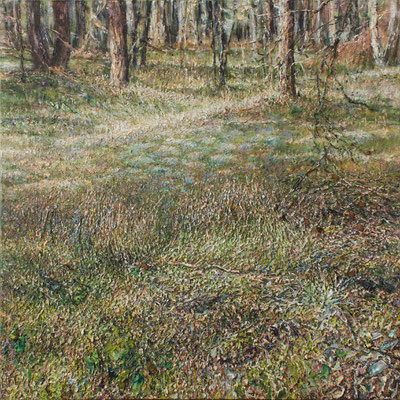 Waldboden mit hohem Gras // Ölfarben und Collage auf Leinwand // 70 x 70 cm