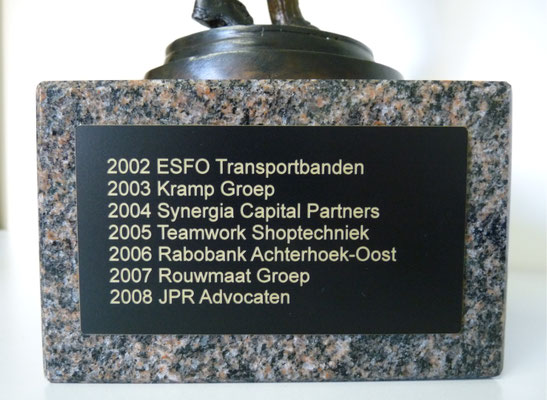 Kunststof plaatje met de winnaars van de afgelopen jaren.