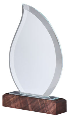 Vlam van glas met gravure van een foto, logo of tekst.