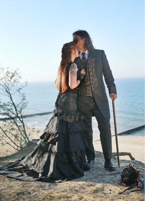 gothic brautkleid schwarz kupfer, steampunk