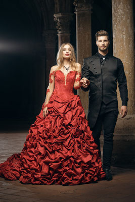 rotes brautkleid, farbige brautmode, rockabilly hochzeit