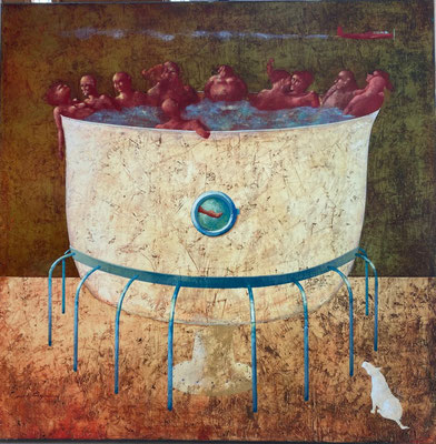 'Gruppo di amici in una tazza', 80 x 80 cm