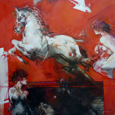 Rosso fuolo, 100x100 cm