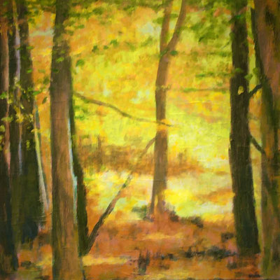 Herbstleuchten, Acryl / Ölpastelle auf Papier auf Leinwand, 50 x 50 cm