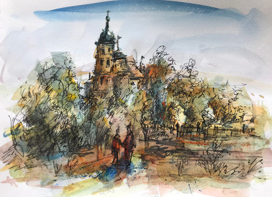 freie Skizze, Tuschestift und Aquarell
