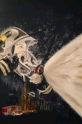 "Feuerwehrauto" / Öl / 40x50 cm / 2019 /----CHF 1'500----