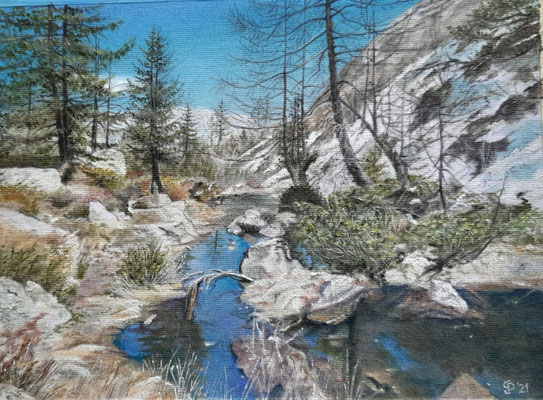 Seeli bei Göschenen / Öl / 27x36.5 cm / 2021 /----CHF 1'100----