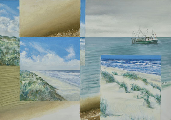 Idylle-Nordsee / Acryl, Sand , Spachtelmasse / 70x90 cm / 2007 / ----CHF 2'400----