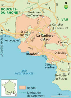 La carte du vignoble de Bandol