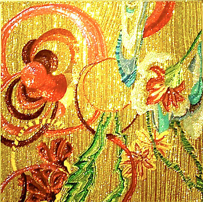 7.-TORMENTA ELECTRICA. Lentejuela bordada sobre tela, sobre madera. 122 x 122 cm.