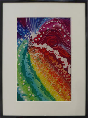 b0053 Explosion der Farben IV<br>Seide Crêpe de Chine | Rahmen Aluminium schwarz | 30 x 40 cm | Unikat | 2016