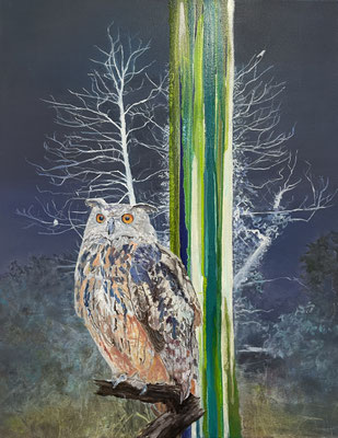 Uhu, 2023, Öl auf Leinwand, 70 x 60 cm