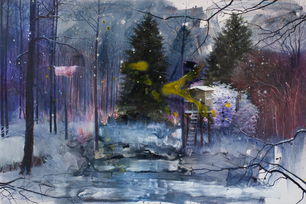 Hochsitz II, 2022, Öl auf Leinwand, 100 x 150 cm