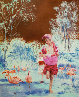 Ich bin kein Flamingo, 160 x 130 cm, Oil on canvas, 2016, Sold