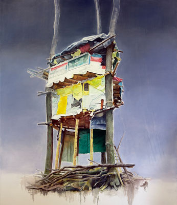 Baumhaus, 2025, Öl auf Leinwand, 120 x 140 cm