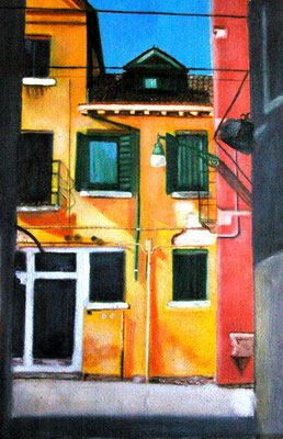 LA MAISON JAUNE VENISE - Acrylique sur canevas - 17x26 - VENDU