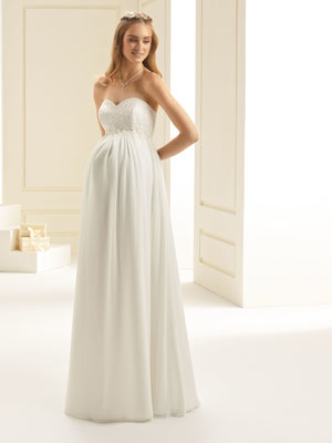 Umstands- Brautkleid im Empire Stil aus hochwertigem Chiffon und Spitze