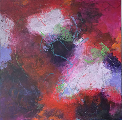 FRÜHLINGSBEET, 2023, Kaltswachsmedium, Pigmente, Ölkreide, Kohle auf Leinwand, 70x70x2 cm