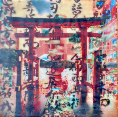 JAPAN - Digitalfotografie, Bienenwachs, Dammarharz, Pigmente auf Holz, 20x20x1,8 cm