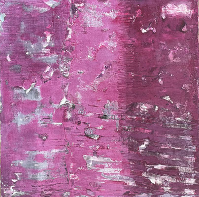 ALLES BLEIBT ROSIG 2, 202,  Kaltwachsmedium, Pigmente auf Holz, 20x20x1,2 cm