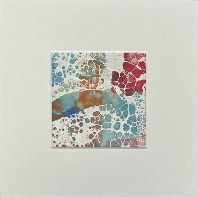 ohne Titel, 2023, Wachs, Pigmente, Schellack auf Papier, 20x20 cm
