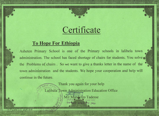 2019 Lalibela Administration - Projekt "Desks for Asheten School"