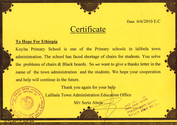 2018 Lalibela Administration - Projekt "Desk for Koyita School"