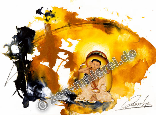 Milarepa - hören auf den kosmischen Urklang, Aquarell 23x31,5cm, 650 €